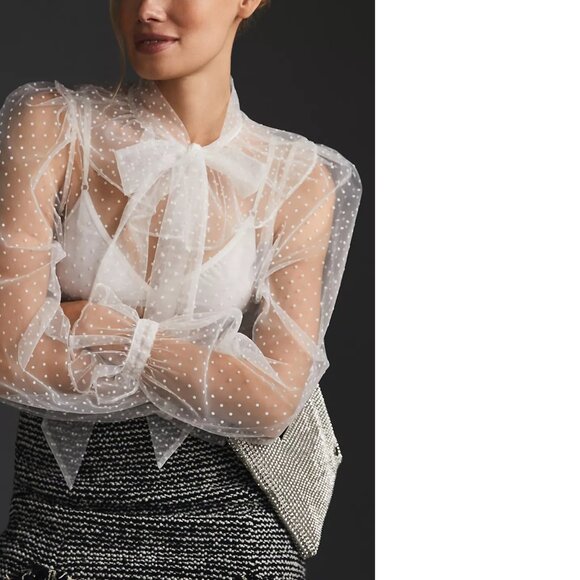 anthropologie DOLAN Sheer Tie-Neck Blouse size S new nwt - Picture 4 of 5